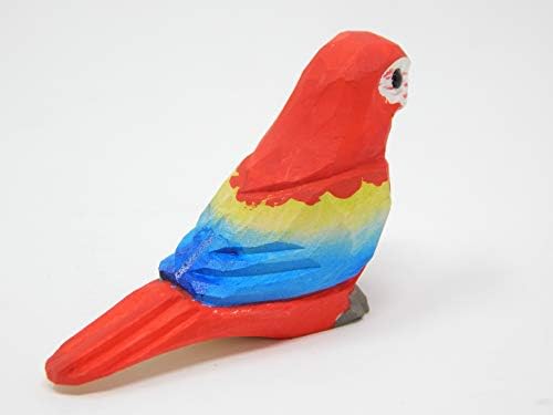 Робести Скарлет макав фигура декорација Црвен папагал шарен тропски милениче минијатурно дрвена птица уметност статуа занает собрани