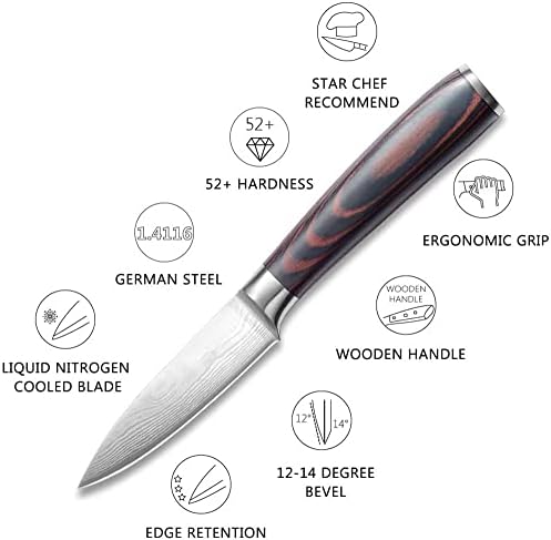 Sdlasers Кујна Готвач Нож, 3,5-8 инчен, Висок Јаглерод Нерѓосувачки Челик Професионални остар Јапонски Нож Соleономски Паккавуд Рачка