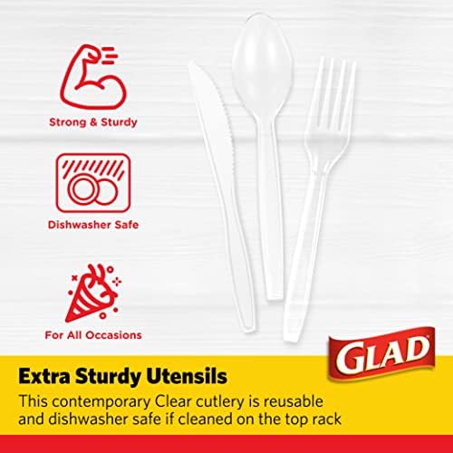 Среќен Пластичен Прибор За Јадење За Еднократна Употреба, Избран Комплет | Чисти Дополнителни тешки вилушки, Ножеви И Лажици | Прибор За