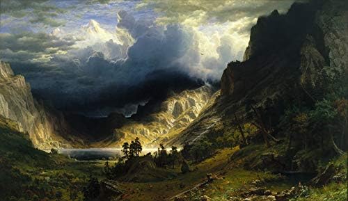 Бура во карпестите планини, планината. Розали, објавена во 1869 година од Алберт Биерстат. рачно обоена репродукција на масло на платно. Нерасположено и непречен. Гол?