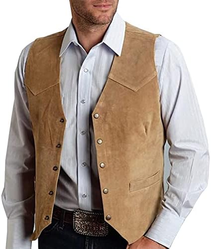 Mens Retro 5 копче Suede Suit Vest V Reck Leather Case Caseistcoat за матурска банкет за подарок за татко и редовно вклопување