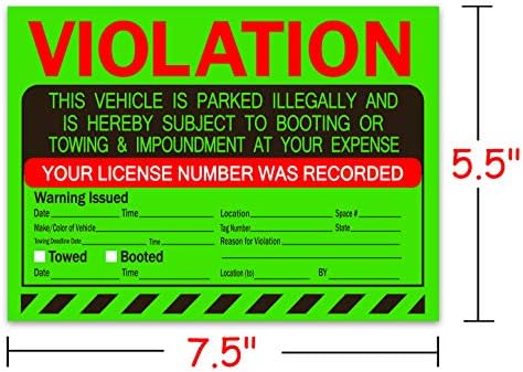 Налепници за Прекршување на паркирањето 7,5 х5, 5 Повеќепричински Предупредувања За Влечење Без Етикети За Паркирање Флуоресцентно Зелено Лепило Без Предупредување
