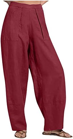Fireero панталони за жени цврсти високи половини што дишат случајни лабави широки панталони за нозе обични панталони со права нозе со џебови