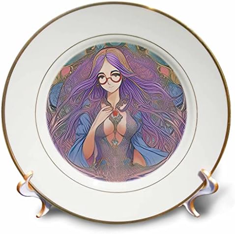 3drose Art Nouveau Woman. Виолетова божица на цут во тркалезни спектакли подароци - плочи