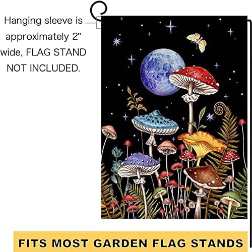 Starsвезди на печурки и Месечината Градинарско знаме 12 x 18 инчи двострани, знамиња во дворот на пеперутката, трајно знаме на
