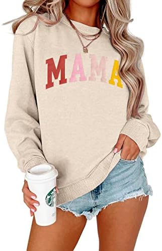 Женски џемпер за женски екипаж, долга ракав, мама, пулвер, врвен графички џемпер, графички џемпер, приготвувајќи ков кошула
