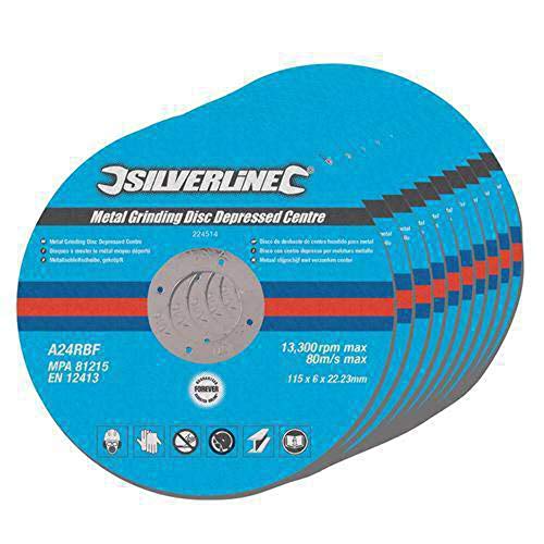 Silverline 224514 Метални дискови за мелење депресивен центар 10pk 115 x 6 x 22,23 mm, разнобојно