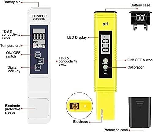 Прецизен дигитален pH и TDS метар комбо, 0,05PH висока точност pH тестер +/- 2% точност на отчитување TDS TDS тестер, тестер за квалитет