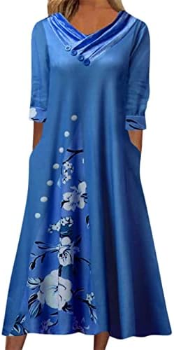 Винарија фустан жени лето лето -случајна облека со краток ракав, отпечаток од лабава замав миди маица фустан цветен плус фустан со големина