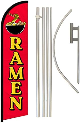 Ramen Ramen Windless Banner Рекламирање знаме и комплет за пол - Совршен за ресторани, камиони за храна, судови за храна, продавници, настани,