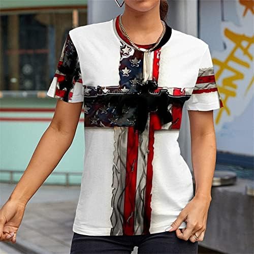 2023 година маица со американска маица Патриотски кошули жени 4 -ти јули кошула Раглан Краток ракав летни starsвезди ленти