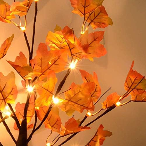 2 пакувања 24-инчни есенско осветлено јаворово дрво, 48 LED светла, Денот на благодарноста за декорацијата, дрвото, батеријата управувана со