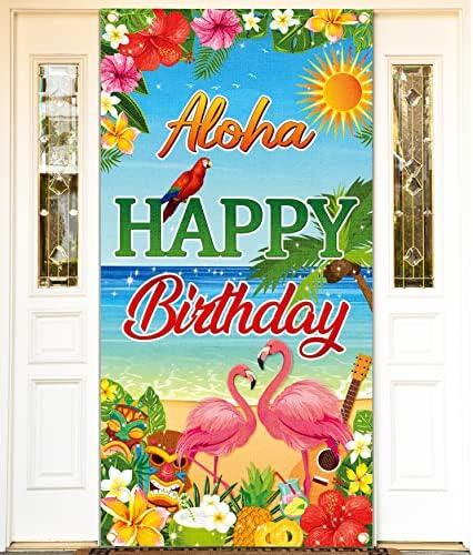 Хавајски Алоха Роденденски Украси Луау Банер Украси За Забави Среќен Роденден Капак На Вратата Фламинго Забава Во Џунгла Хавајски