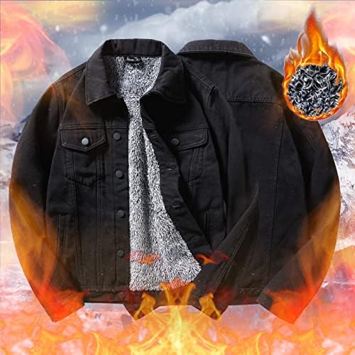 Јакни од тексас Beuu за мажи, зимско задебелено топло ретро -обичен палто гроздобер руно плишано јакна со повеќе џебови