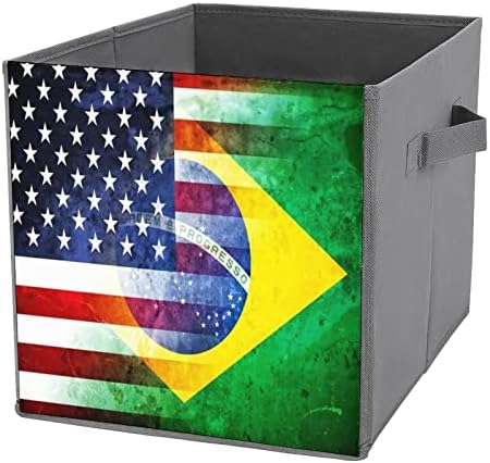Гроздобер Сад И Бразил Знаме Големи Коцки Канти За Складирање Склопувачки Платно Кутија За Складирање Организатори На Плакарот За Полици
