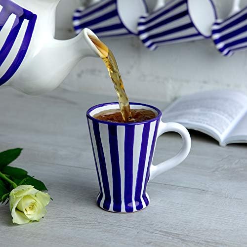 Град до колиба рачно изработена темна морнарица сина лента керамичко кафе, чај, лате кригла, чаша со голема рачка, уникатен подарок