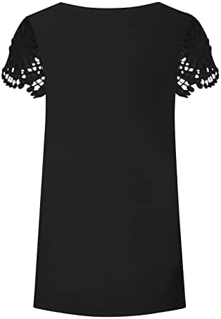 Nokmopo Работни кошули за жени деловни обични модни модни лабави лабави V-вратот печатена чипка со кратки ракави маица врв