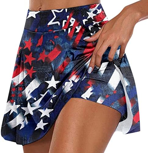4 -ти јули тениски здолништа со шорцеви за жени со високи половини плетени проточни голф -голф 2 во 1 тренингот на американското знаме за тренингот