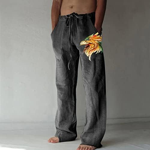Мажи памучни постелнини панталони лето лабава еластична половината за влечење џебови панталони обични лесни гроздобер панталони