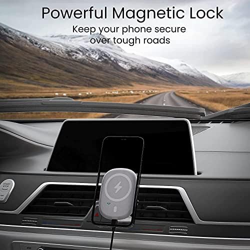 TechSmarter Magnetic безжичен полнач за автомобили и сопственик на монтирање на телефони. Компатибилен со iPhone 12, 13, 14, 15