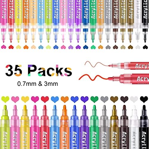 IVSUN 24 бои Акрилни маркери на боја пенкала + 35 акрилни бои пенкала Среден и фин врв