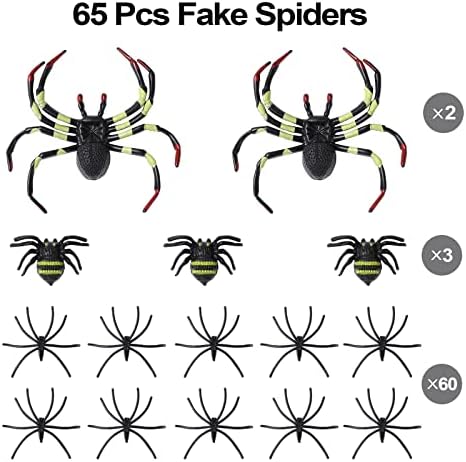 Berenlu 1100 Sqft Spider Web Decoration, Super Sturnesty Halloween Spider Web со 65 дополнителни лажни пајаци, декорација на Ноќта на вештерките,