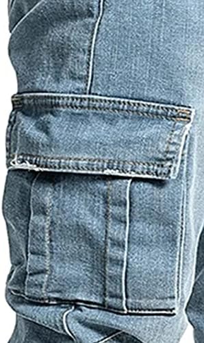 Панталони со карго фармерки за мажи, ретро потресени џемпери модна улична облека со страничен џеб со фармерки со патент со патент