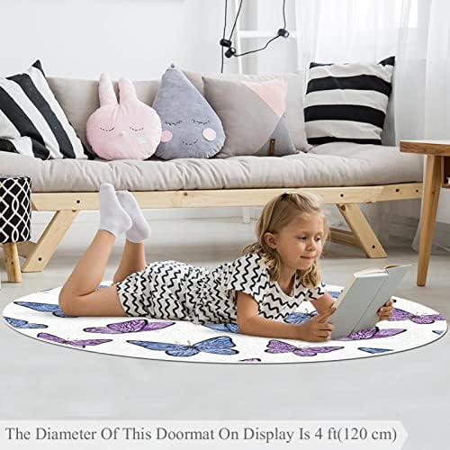 Llnsupply 4 ft круг килим за игра со низок куп, разнобојна пеперутка виолетова бебе ползи подни душеци игра игра ќебето новороденче деца тепих