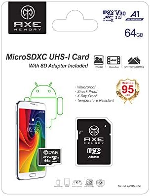 СЕКИРА МЕМОРИЈА 64GB microSDXC Мемориска Картичка + SD Адаптер со A1 App Перформанси, V30 UHS-I U3 4K