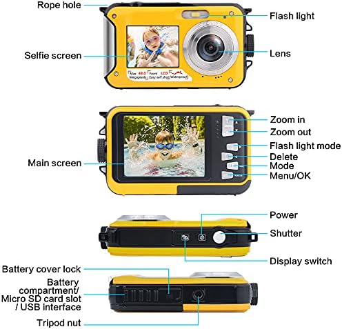 S&P безбедна и совршена подводна камера, водоотпорна камера целосна HD 2.7K 48MP водоотпорна камера дигитална со двоен екран, 16x дигитален