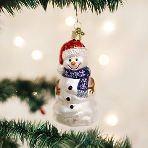 Божиќни украси од стариот свет: Асортиман на снежен човек стакло разнесени украси за новогодишна елка, бонбони од трска, црвено