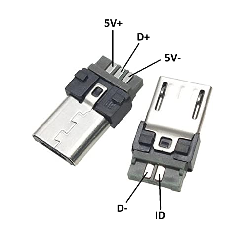 Teansic 20 Поставете комплети за приклучоци за приклучоци со микро USB тип Б со пластично покритие за DIY-бело
