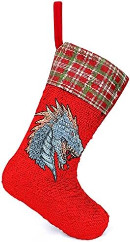 Змеј глава за божиќни чорапи за Божиќни празници Реверзибилна промена во боја на магичен фонд за Божиќно дрво Камино виси чорапи