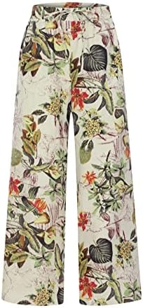 Fehlegd женски модни цветни печати палацо панталони за влечење еластична половината лабава вклопена удобна случајна широка нозе