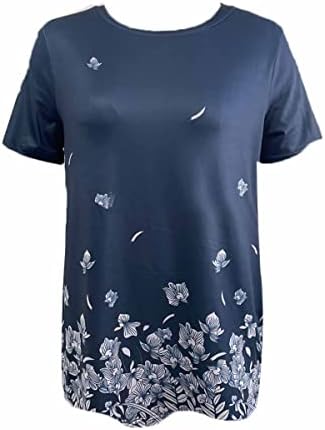 Nxxyeel женски тунични врвови со кратки ракави екипаж маица со врата, цветни печатени долги кошули лето лабава мека обична блуза