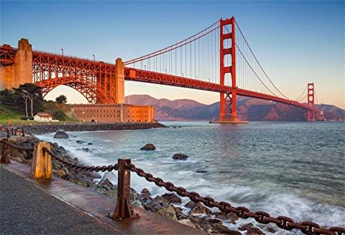 Аофото 7х5фт Мост Голден Гејт Позадина Река Планини Зајдисонце Сан Франциско Калифорнија Туристички Атракции Сценски Места Фотографија Позадина