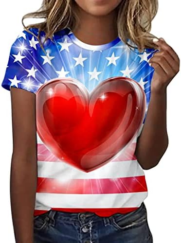 Патриотски кошули за жени во САД знаме маичка лето обични врвови со кратки ракави маички со кошула вратоврска удобна лабава трендовска блуза