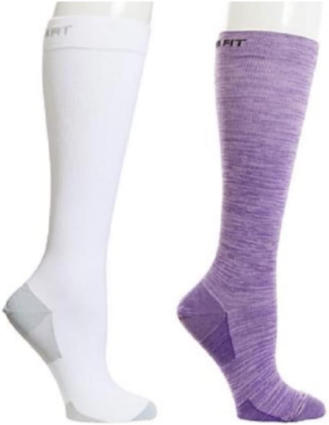Чорапи за компресија на бакар вклопуваат во коленото 2-пакувања, виолетова/бела, L/XL