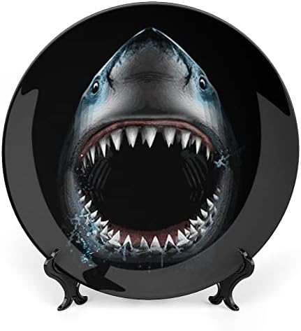 Одлична бела ајкула Смешна коска Кина Декоративна чинија тркалезни керамички плочи занает со приказ за домашна канцеларија wallидна