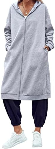 Dyexces inените поштедуваат худи обични долги дуксери за жени тунични џемпери за џемпери Зимски палто со џебови