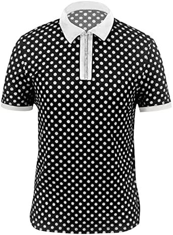 Ubst Mens Polka Dot Print Print Golf Polo кошули Тенок вклопување со кратки ракави со патент со кошула на отворено спортски обични