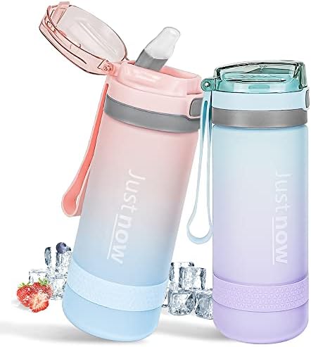 Watmhhjq 2pcs фитнес спортско шише со вода со слама, спортски чаши, шише за пиење 16oz, доказ за протекување, без БПА, со инспиративни