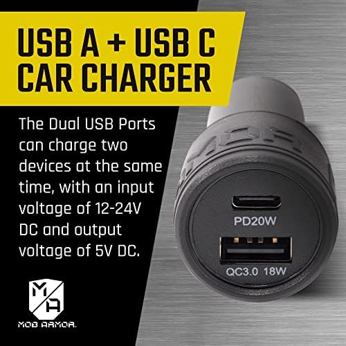 MOB Armor 38W Dual USB Quick -Charge USB A + USB C CAR CALGER - полнач за автомобили за брзо полнење - адаптер - Адаптер за полнач