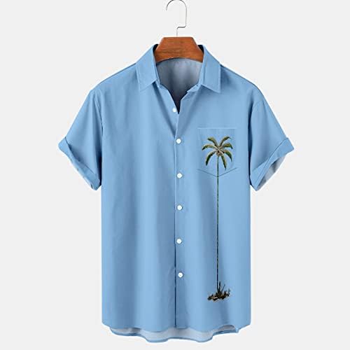 Машки Кошули Со Кратки Ракави Секојдневна-Летна Модна Блуза Хавајски Врвови За Печатење Дрвја Јачина