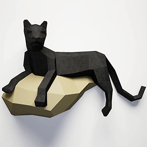 Одморен во форма на пантер Геометриска wallидна декорација DIY хартија трофеј 3Д хартија модел креативна оригами загатка Рачно изработена хартија скулптура