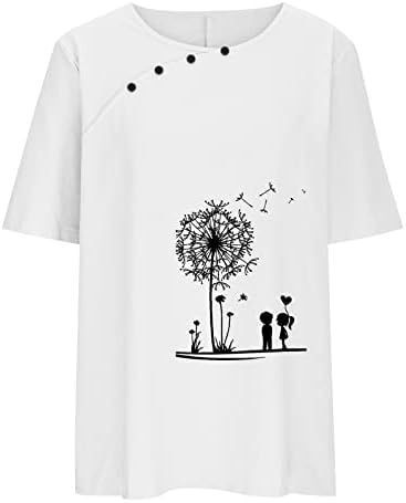 Глуварче кошули за жени гроздобер графички маички селански блуза лето постелнина Туника врвови за обични лабави копчиња маица