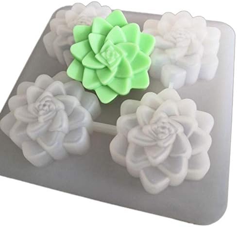 4 решетки силиконски мувла сукулентни растенија сапун од сапун, задебелен цвет торта, декоративни алатки со сапун со една дупка