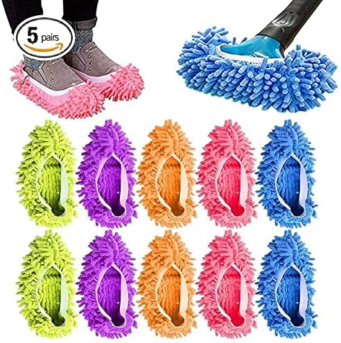 Мопски папучи микрофибер чевли 5пари+1пачиња, прашина од прашина, меки влажни влошки чистач стапало миење на подножје за еднократно