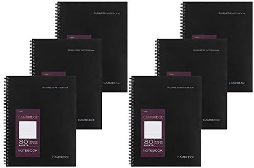 Кембриџ ограничена тетратка, 6 пакет црна тетратка, правно владеење, професионален деловен тетратка, 80 листови, спирална жица Office Journal