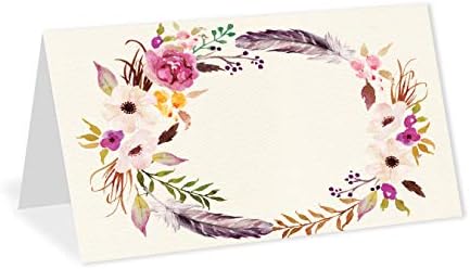 Boho Floral Place Cards-Пакет од 25-картички за шатори, рустикален шик картичка за седење за седење со преклопена име за придружба на седиштето